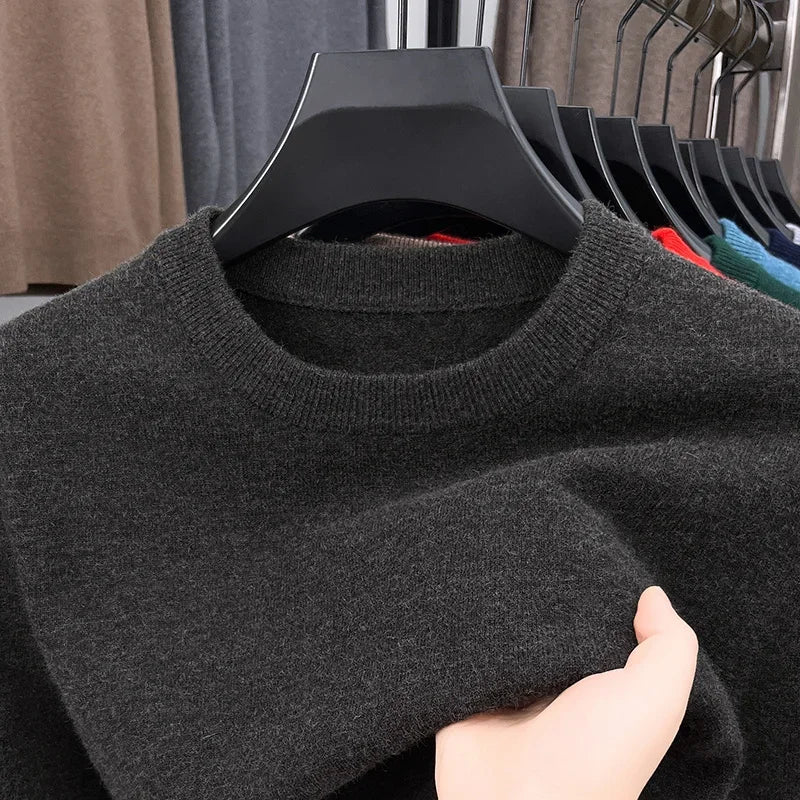 2025 New Men'S Casual Sweater Round Neck Long Sleeve Knitted Sweater Diamond Pattern Fashion Versatile Top