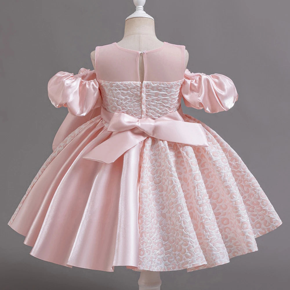 HETISO Vintage Dots Baby Dresses Design Sleeve Girl Kid's Dress Pearl Irregular Bowknot Gowns Frocks for Girls 1-6 Years
