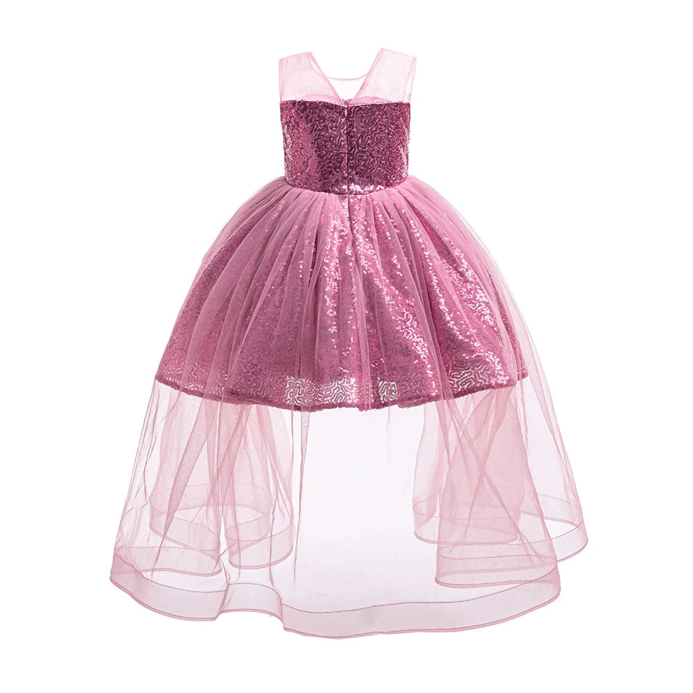 HETISO Fashion Girls Sequin Princess Dress Tulle Sleeveless Banquet High end Lace Evening Ball Gown for Kids Child 2-6 Years