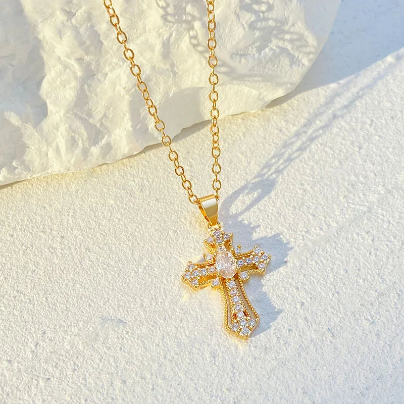 Punk Cross Pendant Gothic Imitation Pearls Necklace For Man Woman Y2K Choker Hiphop Star Trend Jewelry Premium Clavicle Chain