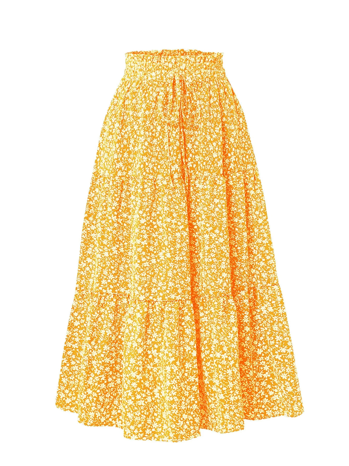 1PC Women's Summer Solid Color Bohemian A-line Midi Skirts 2026 New Female Vacation Casual Loose Faldas