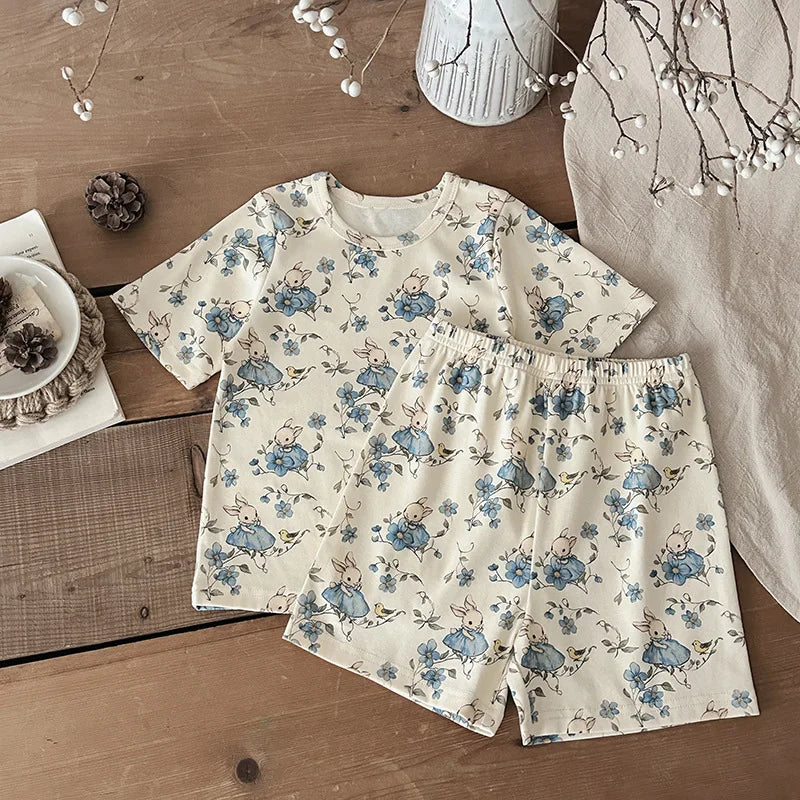 Pure Cotton Kids Tracksuit Set For Boys Full Print Tee And Shorts Soft Summer Comfort 2025