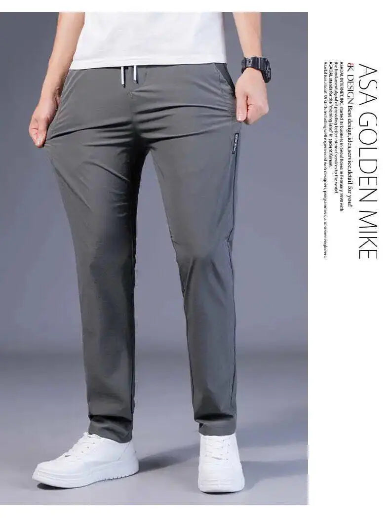 Summer Casual Ice Silk Pants Men's Trendy Large Size Long Trousers Korean Style Thin Straight Loose Sports Pants Quick Dry