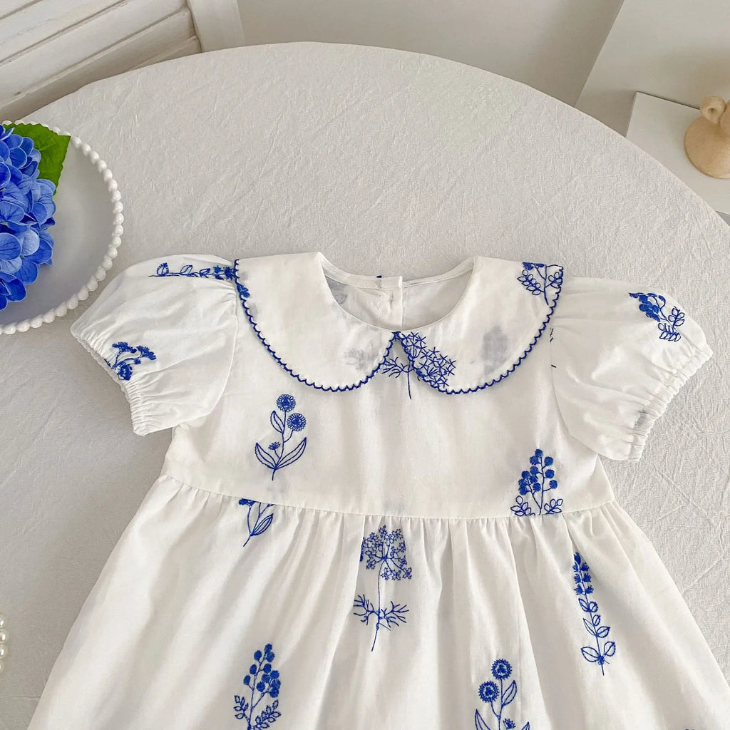 Summer New Style 2-6Y Girl Dress Korean Embroidered Short Sleeve Baby Clothes Children's Dress Girls Retro Sister Dress