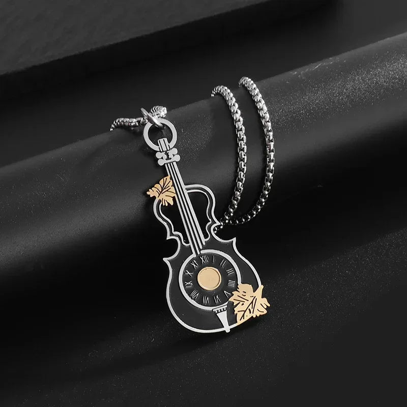 Retro Punk Music Guitar Necklace For Men Personalized Gothic Pendant Fashion Hip Hop Rock Singer Jewelry