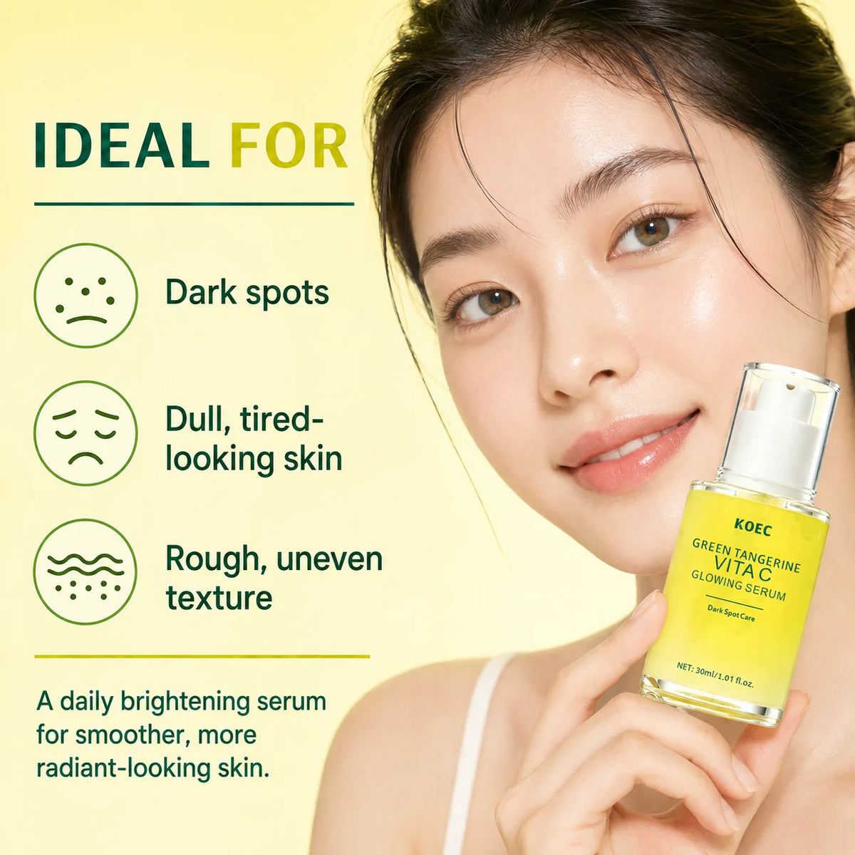 KOEC VC Brightening Facial Serum with Vitamin C & Niacinamide, Hydrating Glow-Boosting Face Serum for Even-Looking Skin Tone, Daily Radiance Care, 30ml/1.01fl.oz
