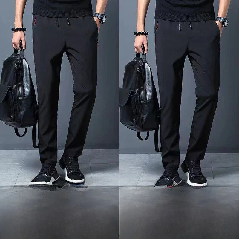 Ice Silk Thin Zipper Pocket Casual Pants Men's Summer Cool Feeling Quick Dry Breathable Straight Leg Long Pants Workwear