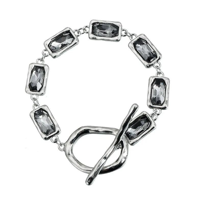 Women'S'S Gray Glass Jewelry Long Tassel Layered Bracelet Drop Earrings Fashion Accessories Trendy Daily Wear