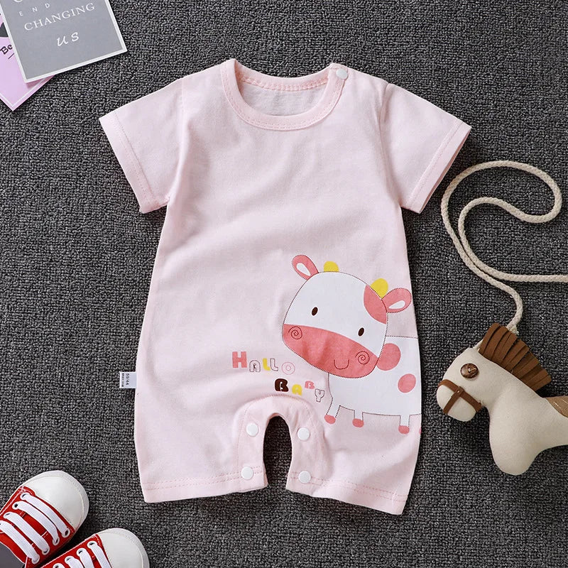Baby Unisex Romper Jumpsuit - 100% Cotton Short-Sleeve Animal Print