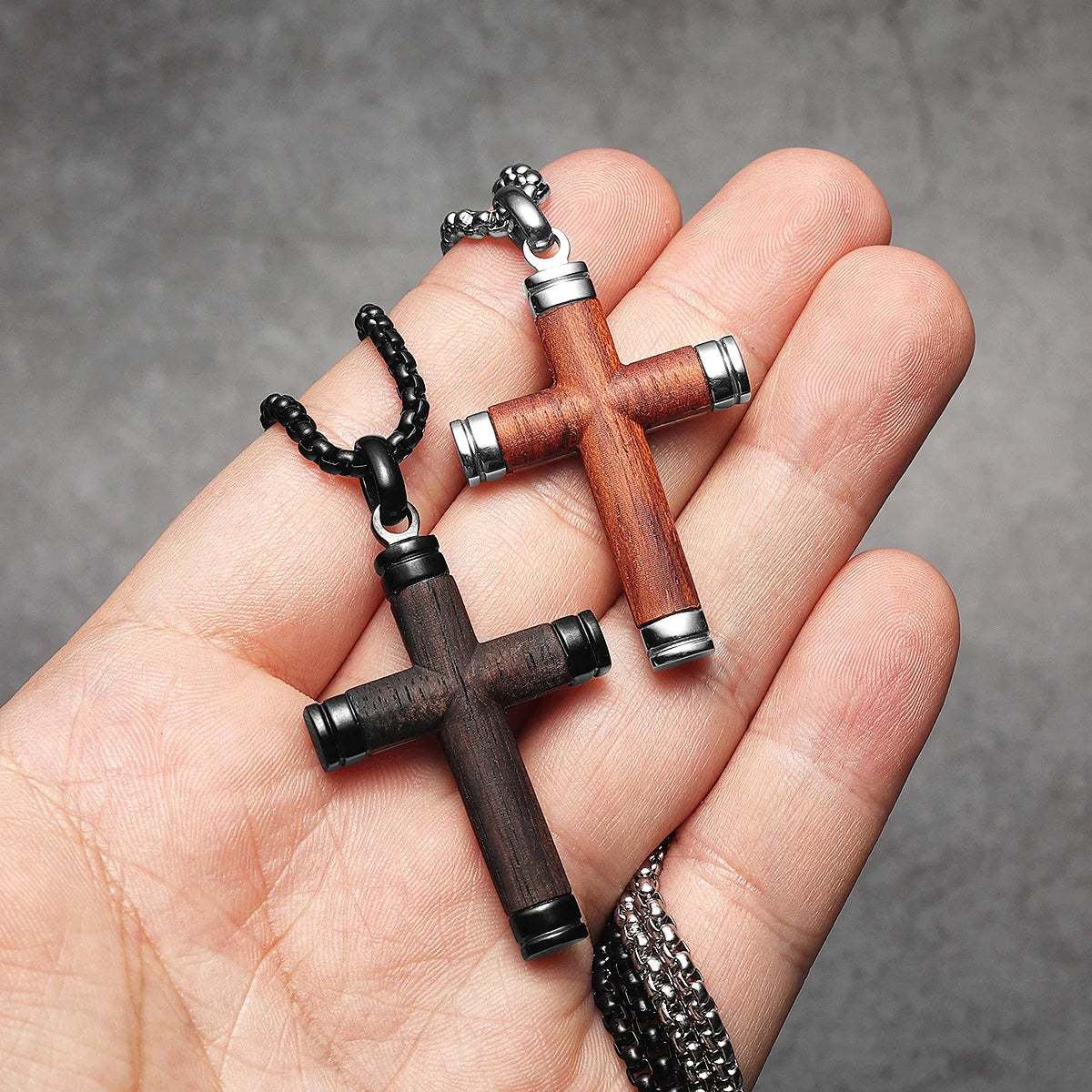 Wood Cross Exorcism Amulet Stainless Steel Men Necklaces Pendant Chain Punk For Women Fashion Jewelry Gift Wholesale Dropshiping