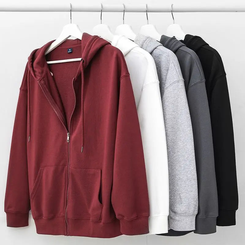 Men's Burgundy Hooded Sweatshirt Solid Color Casual Hoodie