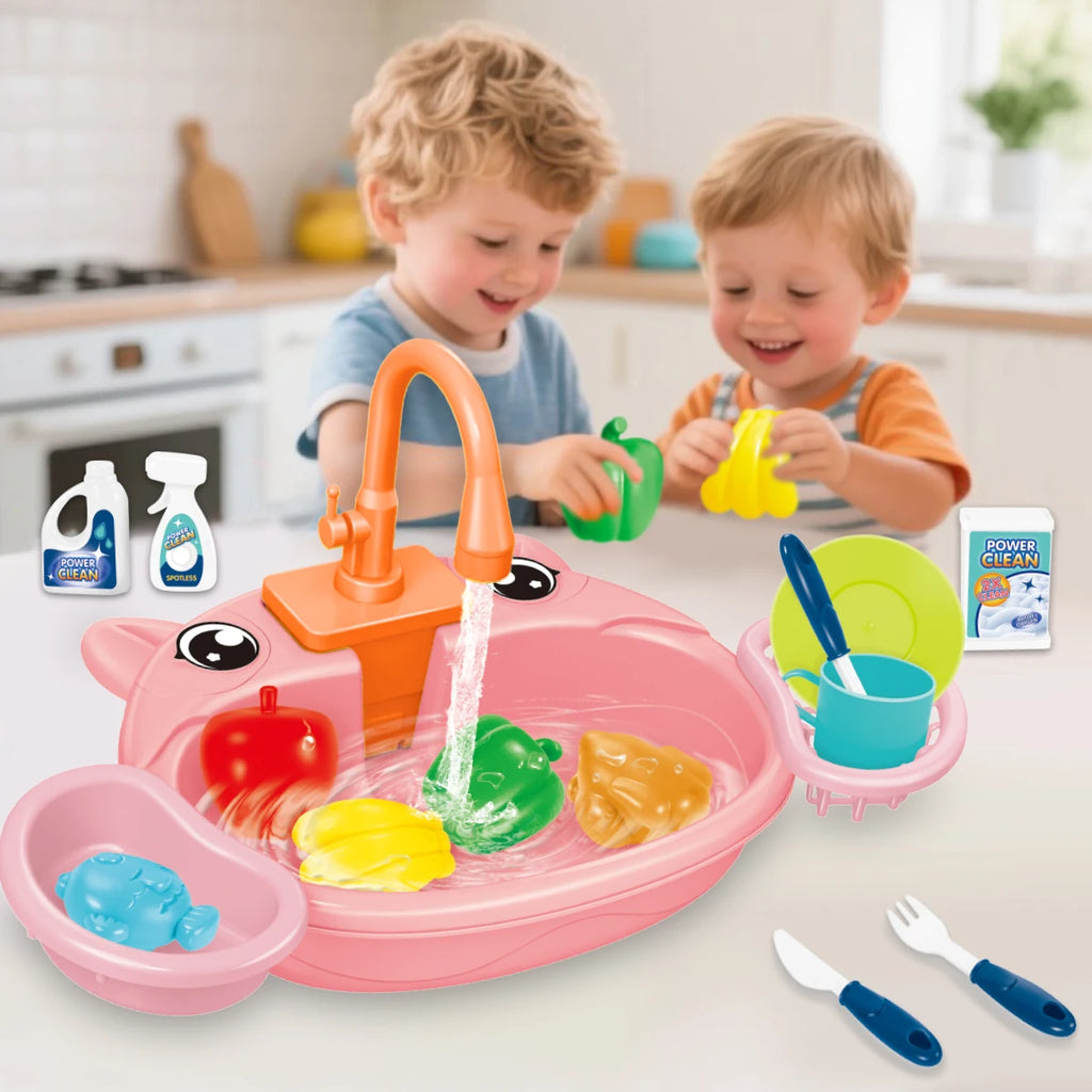 Juguetes de lavavajillas para fregadero de cocina, juguete de fregadero de cocina para niños pequeños, sistema de ciclo de agua automático eléctrico, regalos de juguete para niños