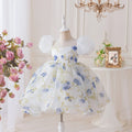 HETISO Girls Floral Chiffon Dress Korean Style Casual Birthday Gown White One-piece Summer Dress for Kids 2-10 Years