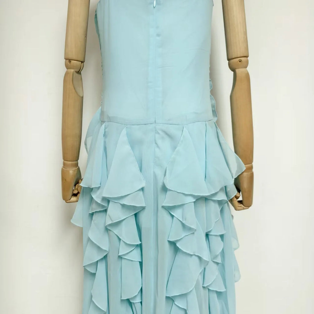 2026 Summer American Elegant Temperament Fashion Ruffled Splicing Sleeveless Strapless Irregular Split Chiffon Long Dress Women