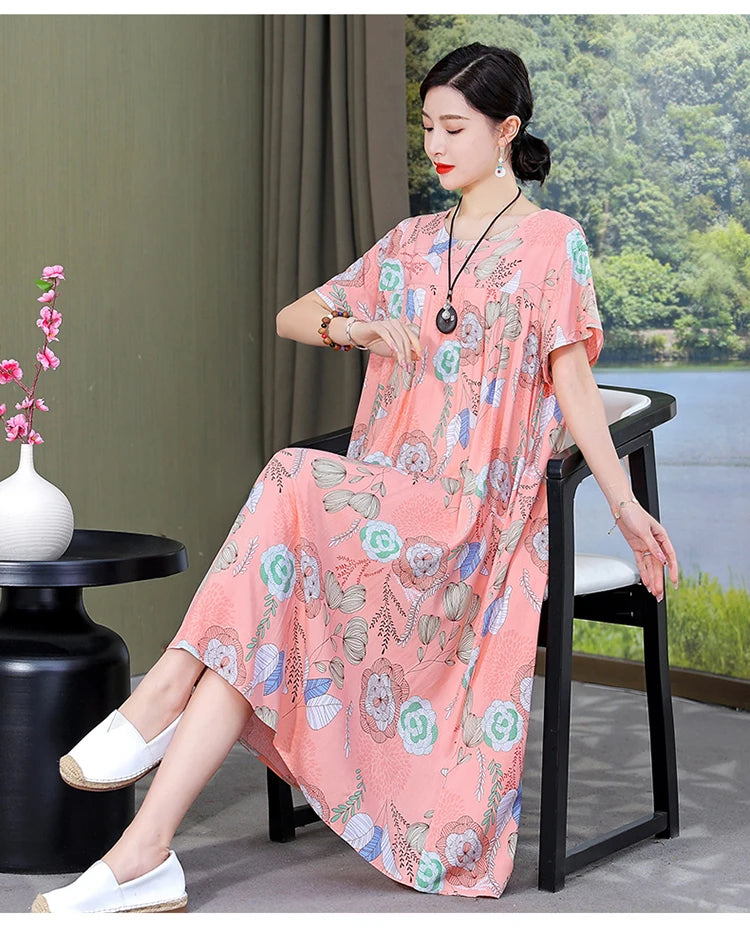 New Fashion Casual Summer Dress For Women Ladies O-Neck Print Short Sleeve Dress plus size Women Clothing