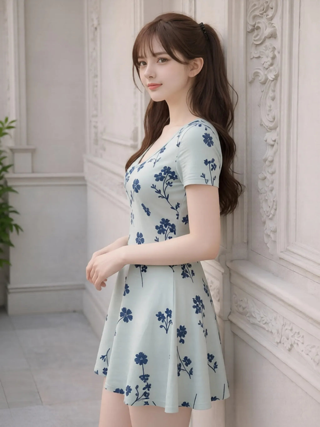 Floral Print Womens V Neck Short Sleeve A Line Dress Relaxed Fit Summer Mini Dress for Casual Days Vacation Trips and Gatherings