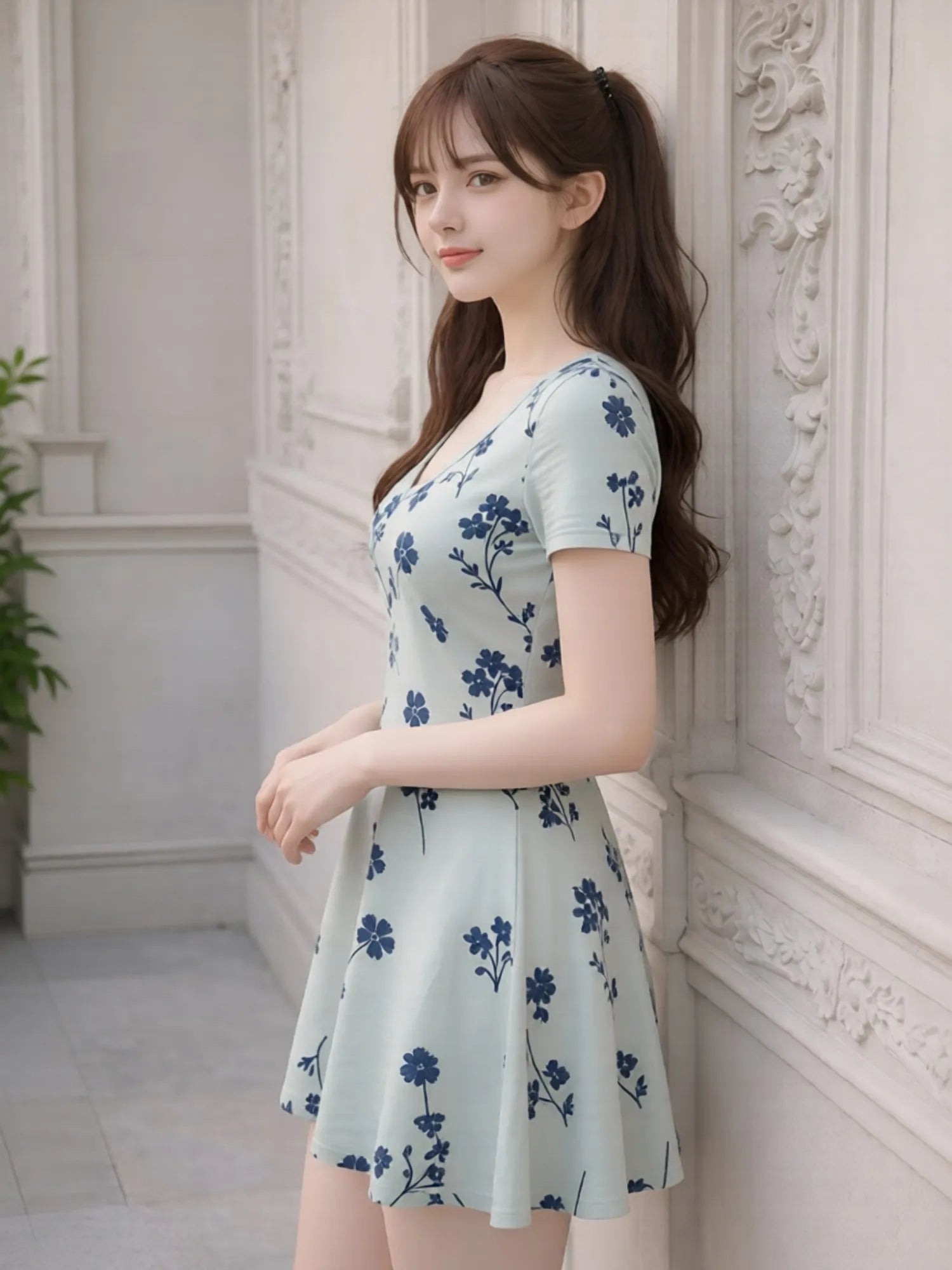 Floral Print Womens V Neck Short Sleeve A Line Dress Relaxed Fit Summer Mini Dress for Casual Days Vacation Trips and Gatherings