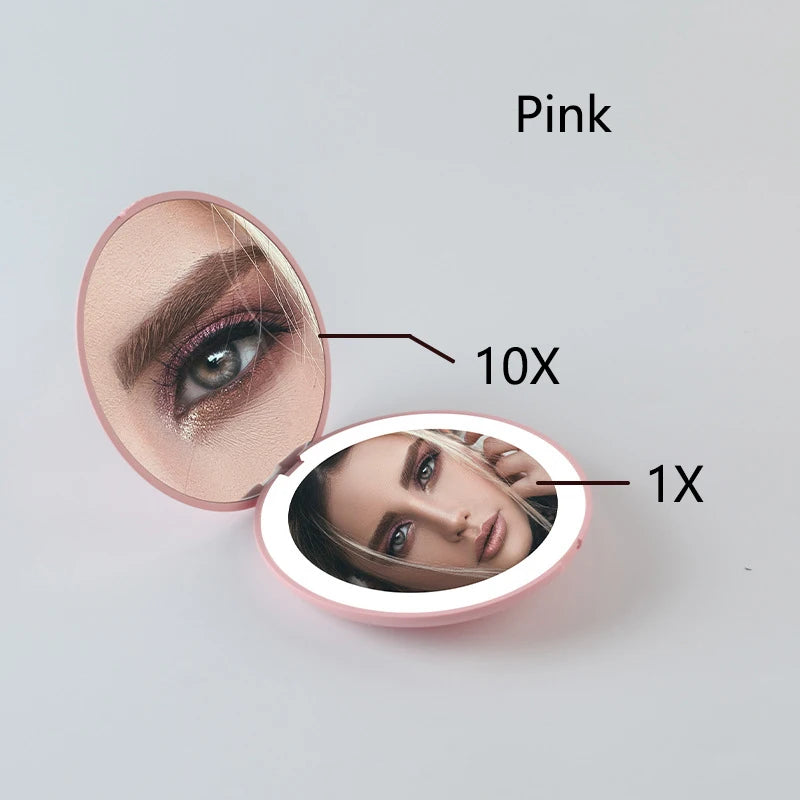 2-Face Portable LED Makeup Mirror, 2X/10X Magnifying, Foldable