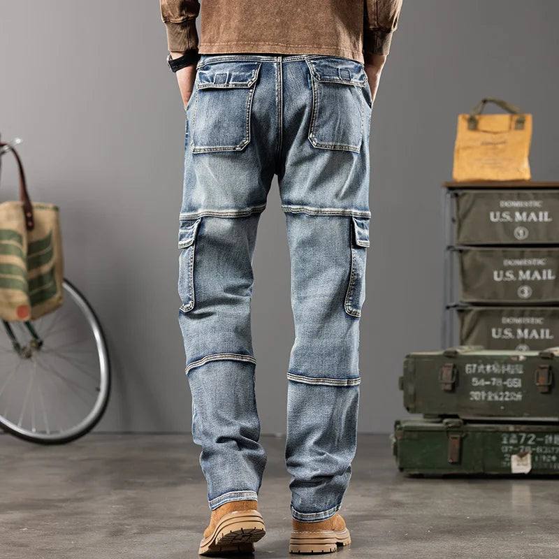 Autumn And Winter New Styles Men'S Outdoor Wide Leg Workwear Multi-Pocket Jeans Straight Fit Plus Size Men'S Jeans 42 44