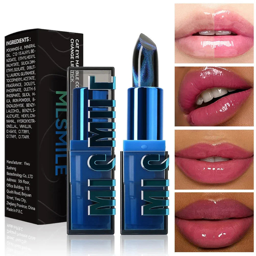 Color Changing Mood Lipstick, Glitter Blue Crystal Temperature Change Lip Balm, Long Lasting Lip Stick for Women Daily Makeup