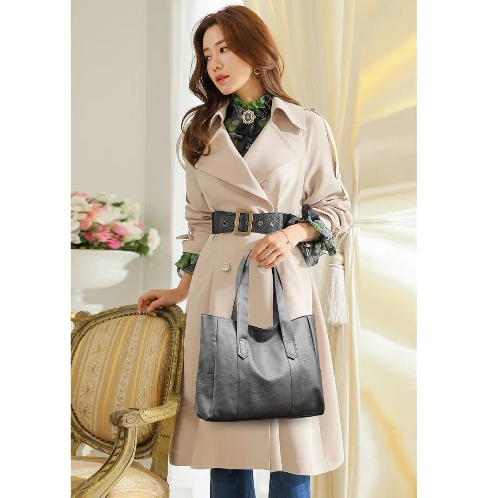Large Capacity Vintage PU Leather Tote Bag - Casual Square Handbag