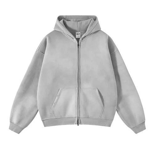 Men'S Zip Up Hoodies Tie Dye Washed Double Oversize Cardigan Sweatshirt Loose Plus Plush Gradient Man Hooded Pullovers Winter