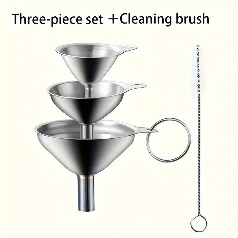 Juego de 3 embudos de cocina de acero inoxidable, embudos pequeños, embudo de boca ancha para tarros, embudo de silicona de grado alimenticio, accesorios de cocina