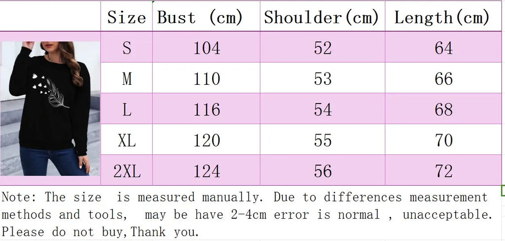 Women's Casual Heart Print Pullover Sweatshirt Geometric Design Long Sleeve Round Neck Machine Washable Regular Fit for Autum