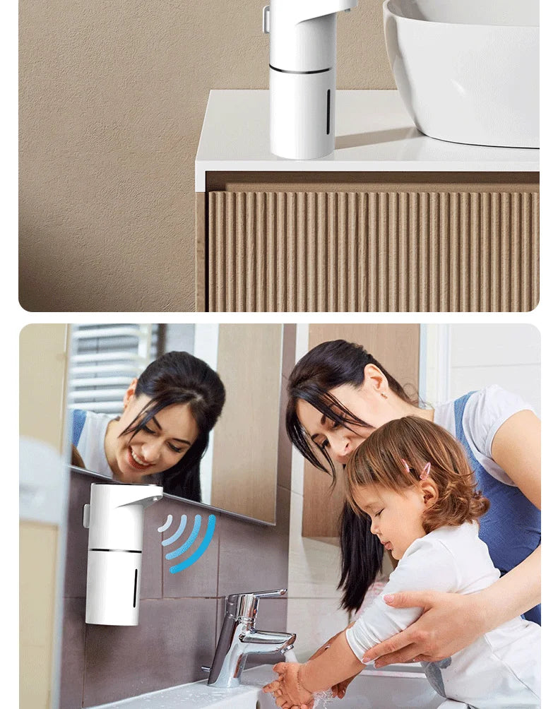 2026 Nuevos dispensadores automáticos de jabón en espuma para baño, máquina inteligente de lavado de manos con carga USB, material ABS blanco de alta calidad