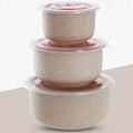 Three piece set of wheat straw preservation bowl with lid, household microwave plastic round lunch box