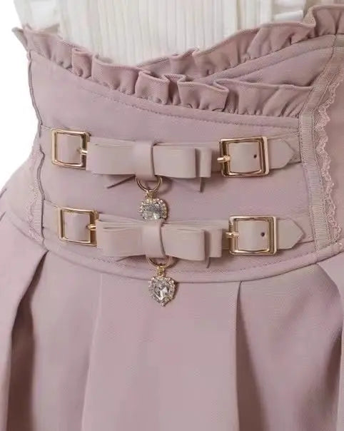 Sweet Lolita Jirai Kei High Waist Skort - Double Bow Buckle Short Skirt for Women Japanese Y2K Kawaii Fashion Summer Casual