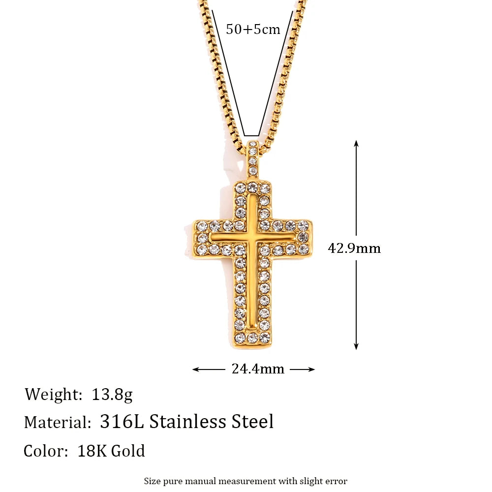E.B.Belle Fashion Style Luxury Clear Zircon Cross Series Pendant Necklace 18K Gold Plated Stainless Steel Women'S Jewelry