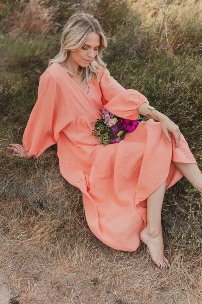 100% Cotton Gauze Muslin Night Dress For Women Sexy V-Neck Long Sleeve Maxi Party Birthday Dress Beach Boho Sundress