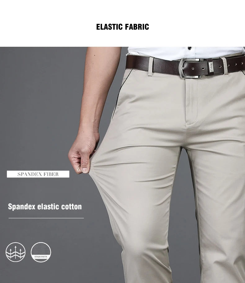Classic Style Summer Men's Thin Cotton Casual Pants Business Fashion Stretch Loose Straight Beige Trousers Male Brand Clothes