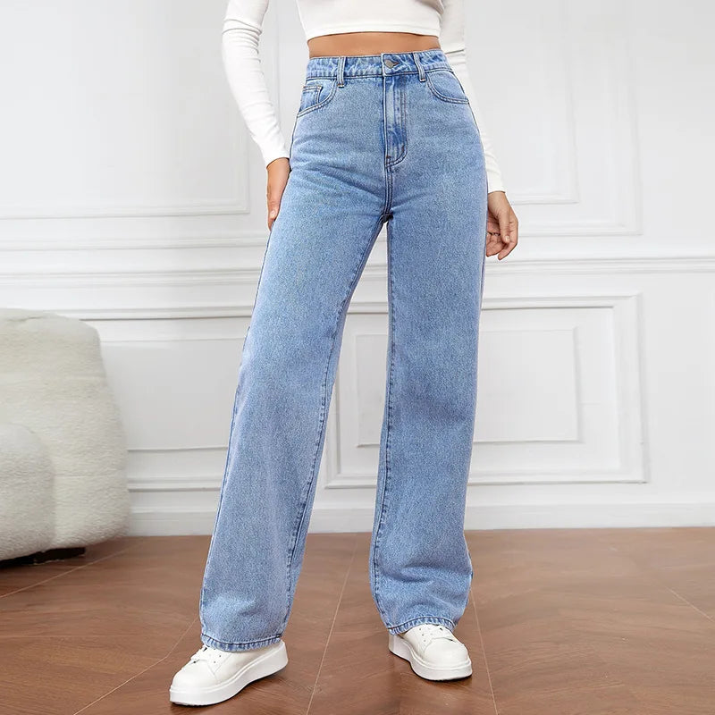 Women's Y2K Retro Blue Baggy Straight Leg Jeans - Cotton