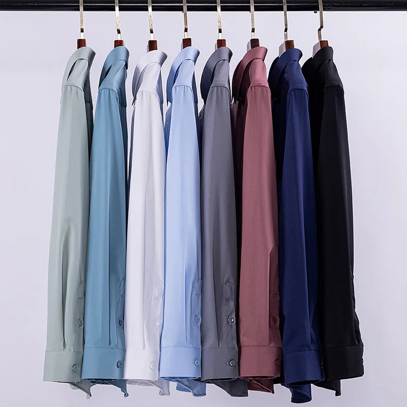 Bamboo Fiber Anti-Wrinkle Mens Shirts Long Sleeve Dress Shirts For Slim Fit Camisa Social Business Blouse White Shirt S-7Xl 8Xl
