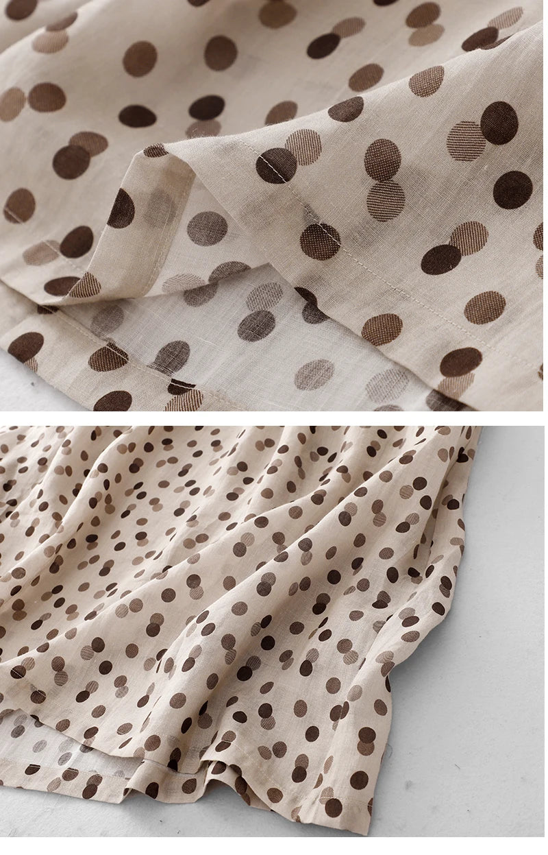 Elegant Large Size Slimming Women's Spring Summer New Hemp Polka Dot Print Artistic Temperament Dress Cotton Linen Material