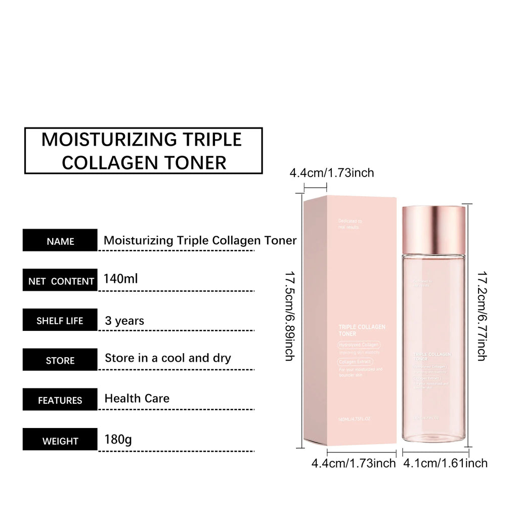 Triple Collagen Toner Moisturizing Watery Non‑Sticky Texture Hydrating Nourishing Skin Care Refreshing Large Capacity Face Toner