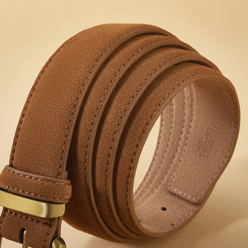 Luxury Suede Cowhide Leather Belt For Women'S, Vintage Style With Gold Buckle, 3.5Cm Wide Waistband For Dresses & Jeans 2042