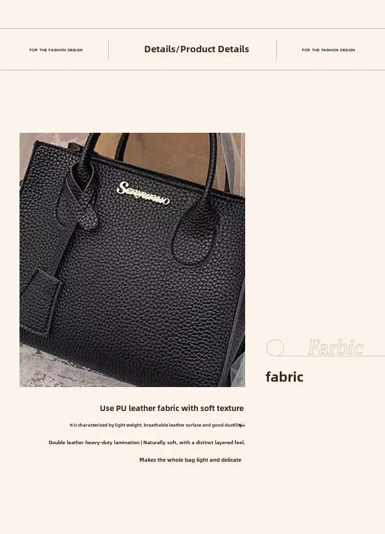 Single-shoulder Crossbody Handheld Triple-use Satchel Portable Leisure Bag Solid Color Lychee Grain Ladies Handbags ﻿