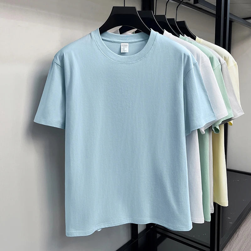 100%cotton men short sleeve T-shirt round neck summer casual high-quality new classic solid color comfort breathable fashion top