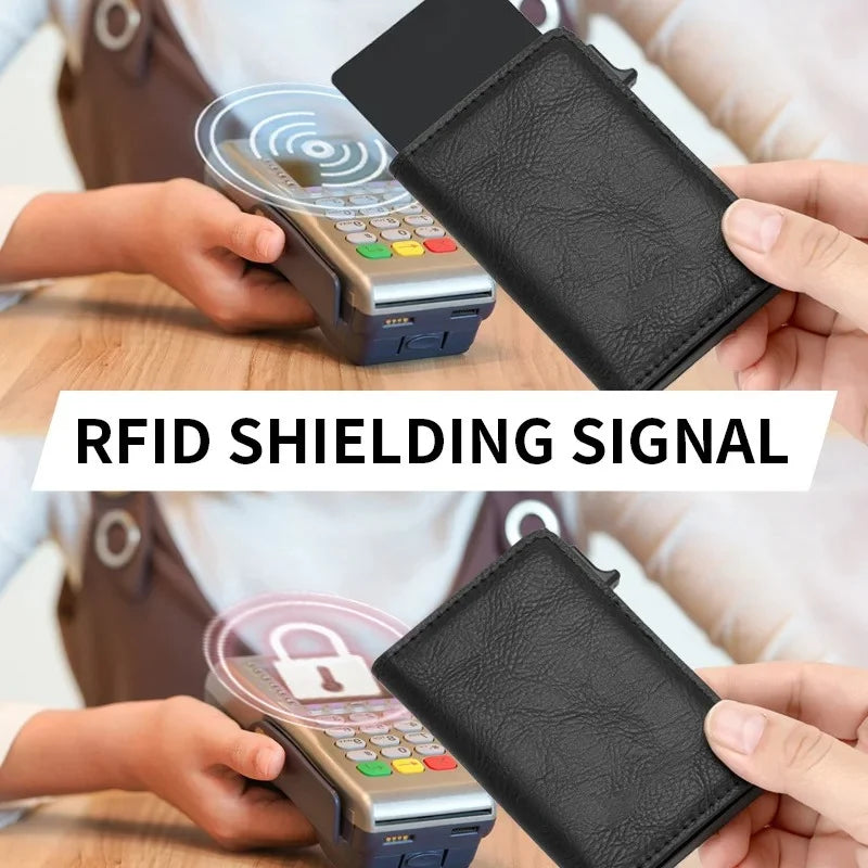 RFID Blocking Aluminum Pop-Up Card Holder Multi-Functional Designer Bank & ID Card Wallet Fashion Business Purse for Men Women