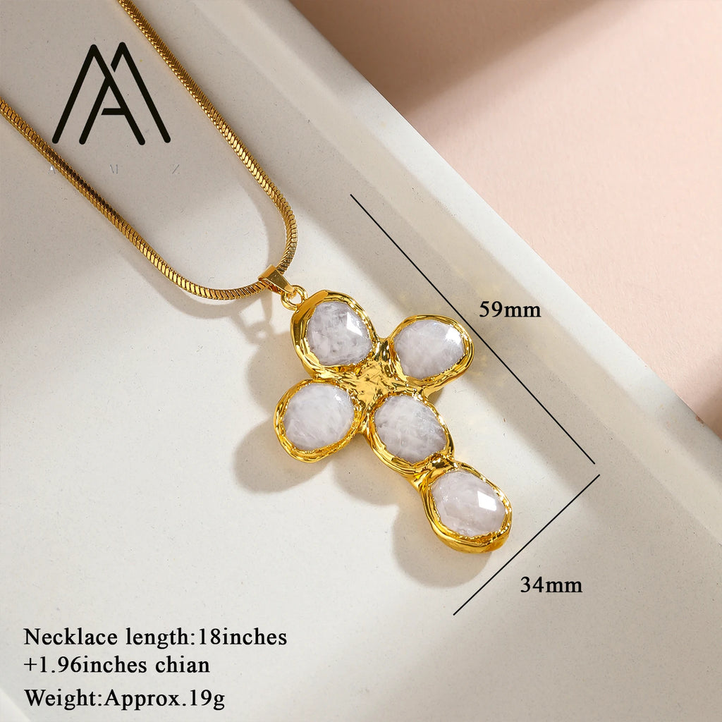 Cross Pendant Necklace Natural Moonstone Tianhe Stone Jewelry Classic Elegant Style Necklace Wedding Banquet Daily Jewels