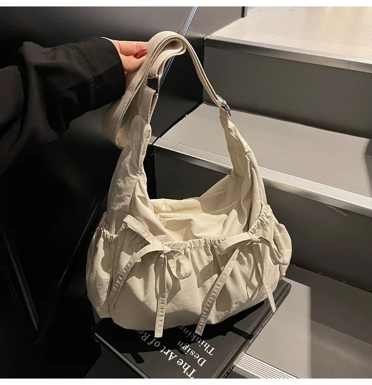 Ruched Fabric Hobo Bags Lightweight Nylon Shoulder Crossbody Bag, Stylish & Adjustable, Perfect for Casual Outfits, Daily Errand