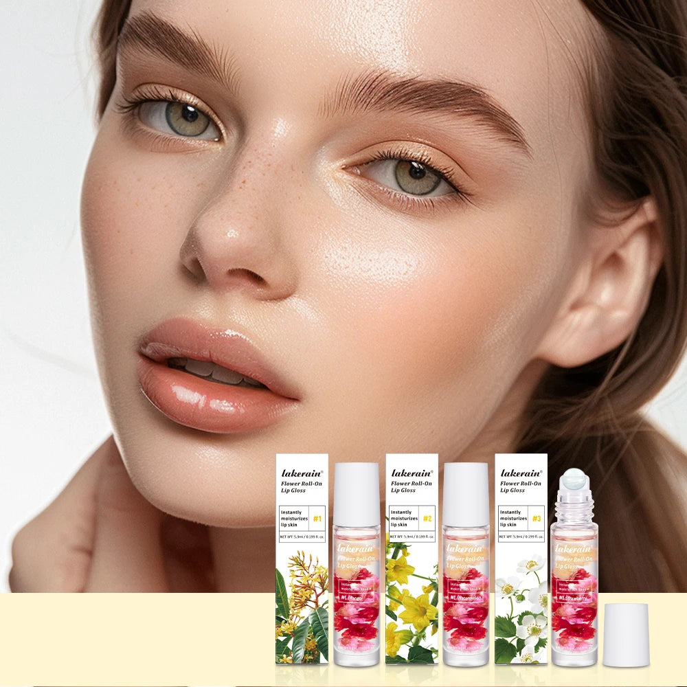 Lip Oil Gloss Blossom Scented Roll on Lip Gloss Infused with Real Flowers Mango Watermelon Strawberry