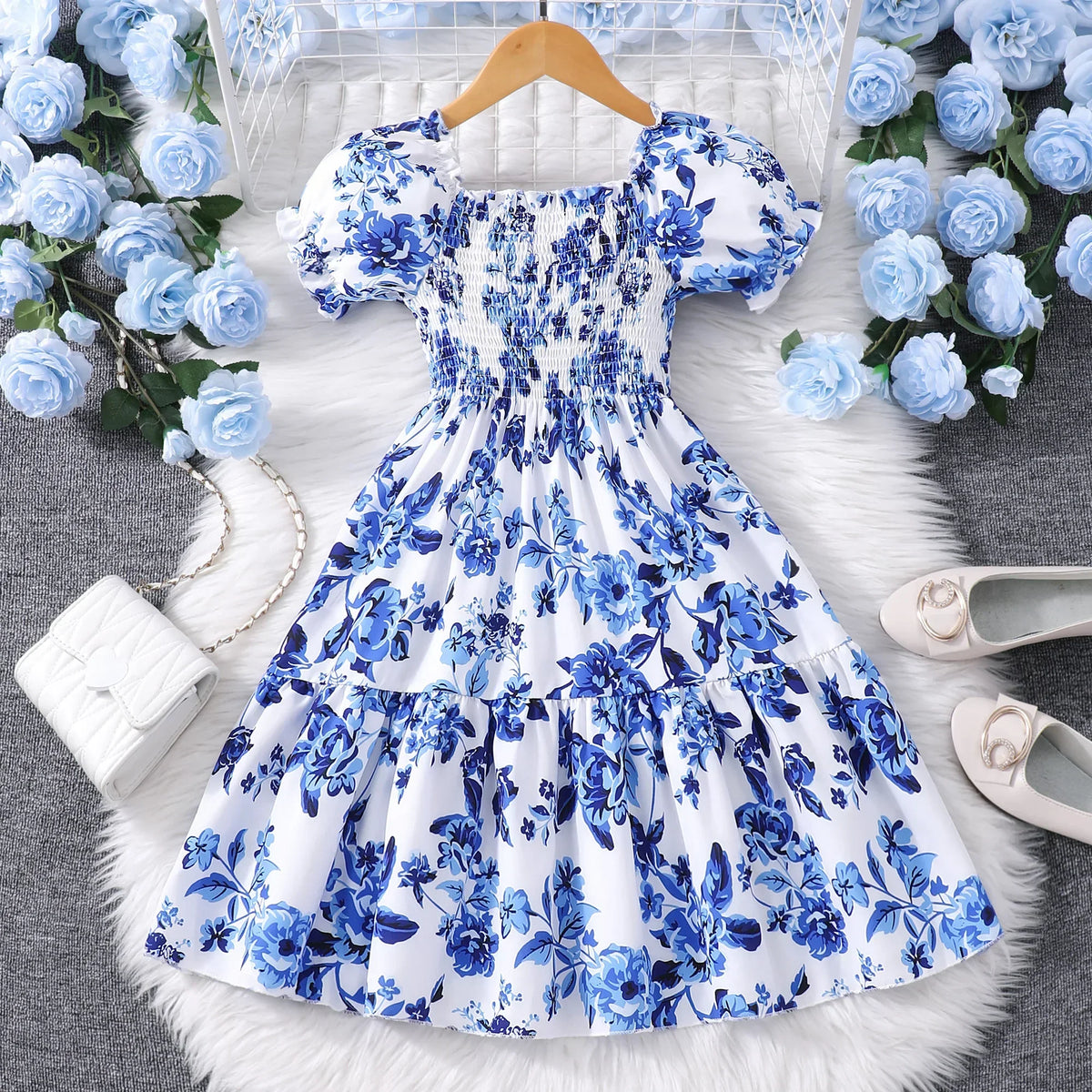 Pink Kids Girl Long Dress Summer Floral Toddler Girls Dresses Cute Sweet Elegant Birthday Party Children Costume 3 4 5 6 7 Yrs