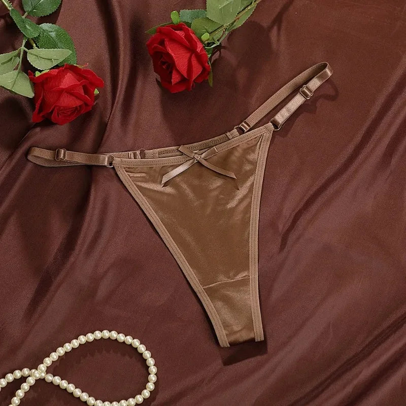 Sexy Women's Satin Soft G-Strings Thongs T-Panties Low Waist Bow Briefs Shorts Comfortable Female Underwear Трусы Женские