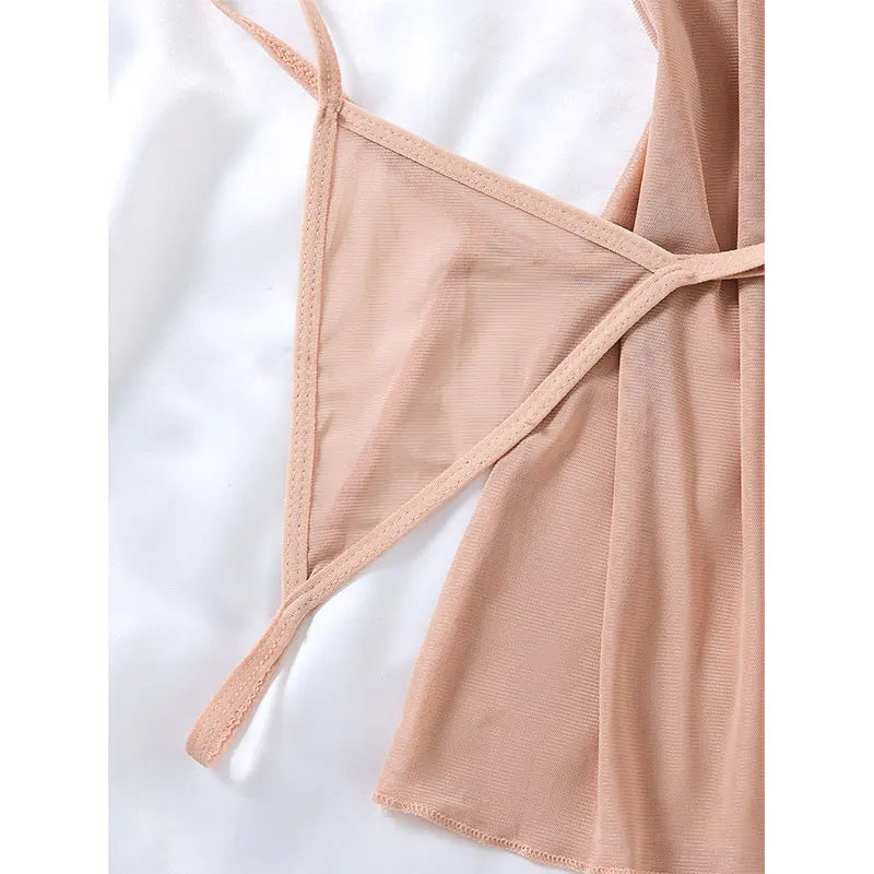 Sleeveless Short Night Dress Summer Sets Lace Tulle Pajamas Hot Women's Sexy Nightgown With Thong Suit Suspender Backless Robe