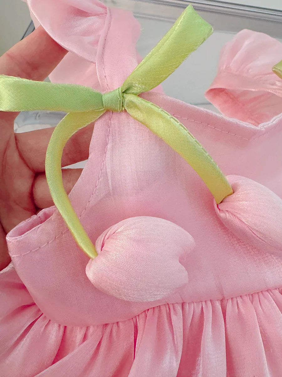 Summer New Tulip Pattern Solid Color Halter Puffy Girl Kid's Dress Cute Casual Princess Dress For Baby Girl ( 0-2 Years Old)