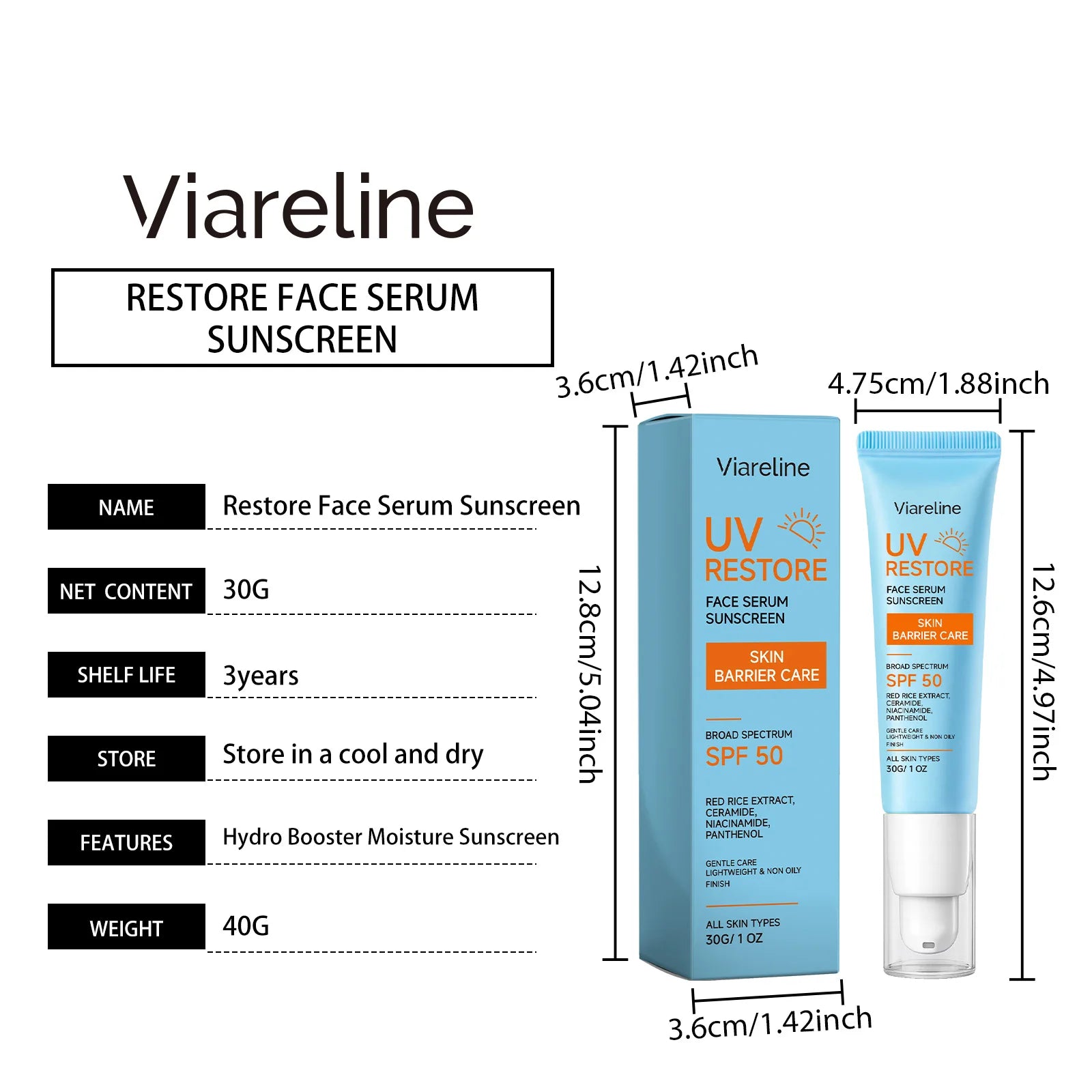 Face Sunscreen SPF 50 Niacinamide Ceramide Non Greasy Broad Spectrum Skin Barrier Protection All Skin Types Lightweight UV Serum